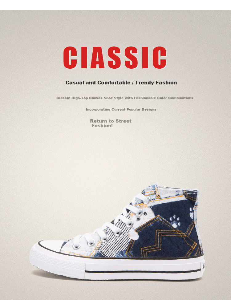 Warrior High-Top Canvas Shoes Men 2022 Spring Summer Irregular Pattern Fashion Couple Sneakers H993 Blue Floral 44 3