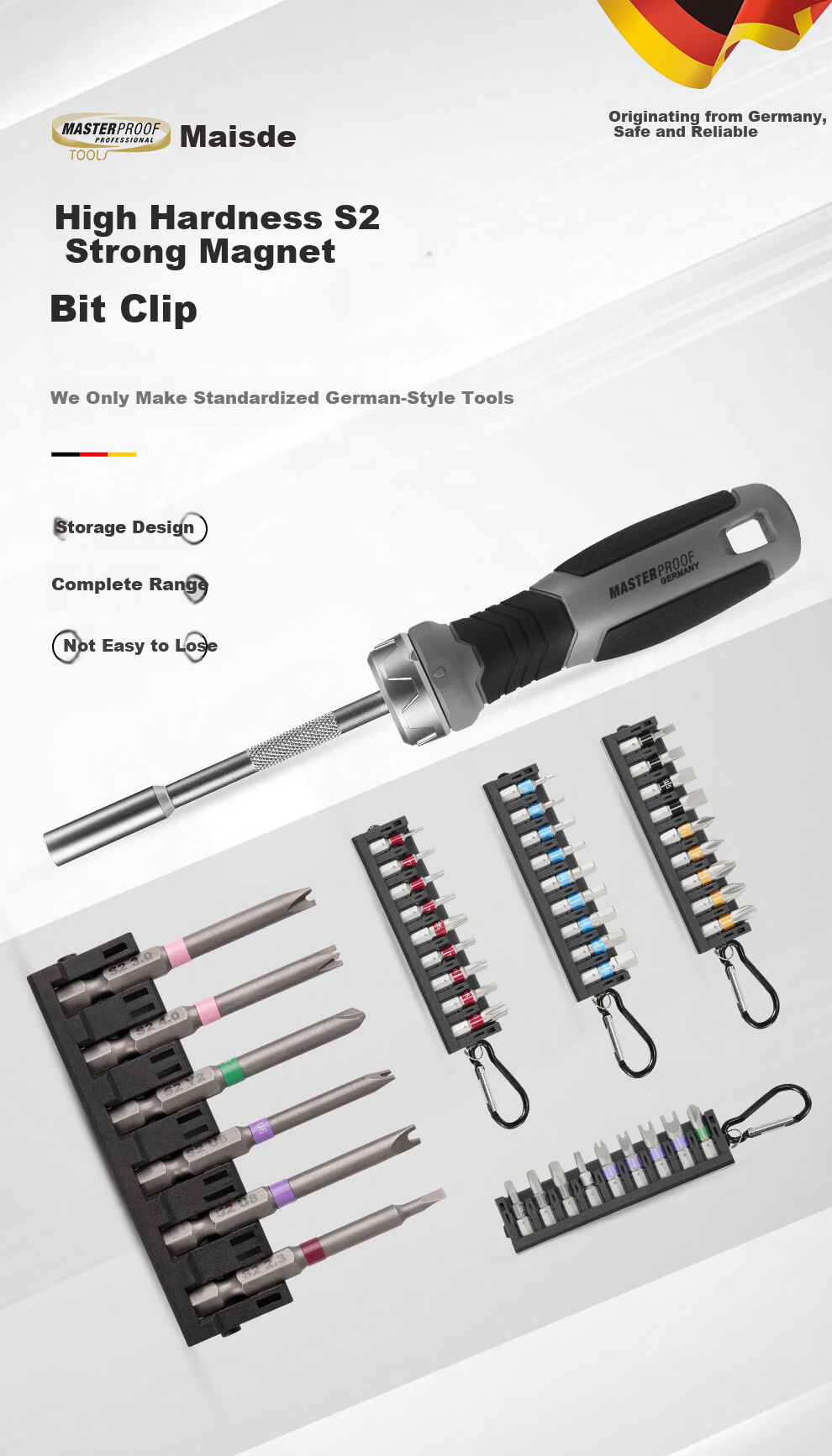 MASTERPROOF Strong Magnetic High Hardness S2 Alloy Steel Flathead and Phillips Screwdriver Bit Set for Electric Screwdrivers and Drills 1
