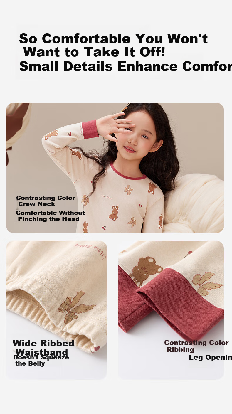 Dingguagua Natural Colored Cotton Children's Autumn Long Johns Set 100% Cotton Thermal Underwear Girls Cotton Sweater 6122 170 11