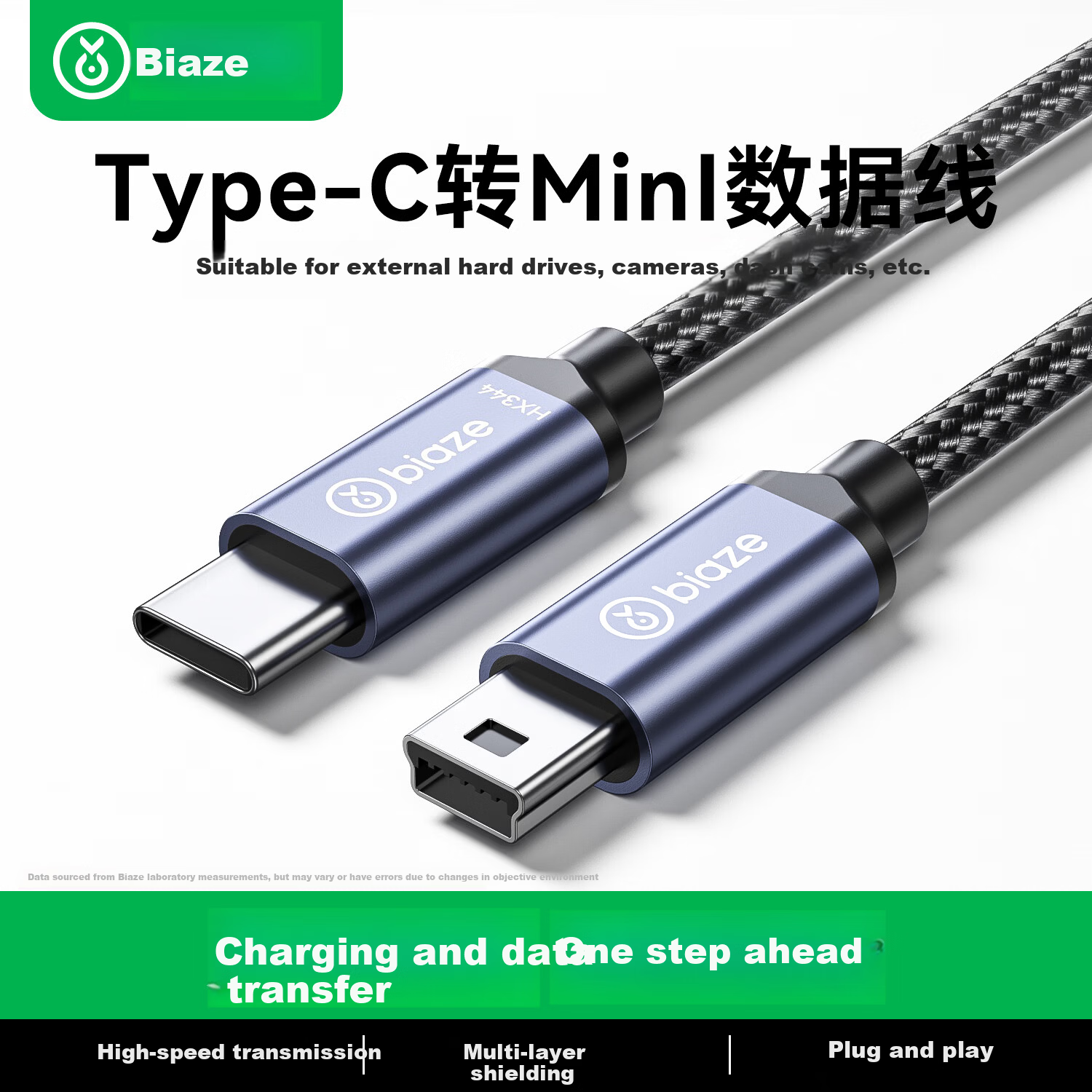 BIAZE Type-C to Mini USB Data Cable, Mini Adapter for DSLR Digital Cameras And Hard Drives, Compatible with Phones, Tablets, MP3 Players, Car Charger, Dash Cam, Canon Monitor