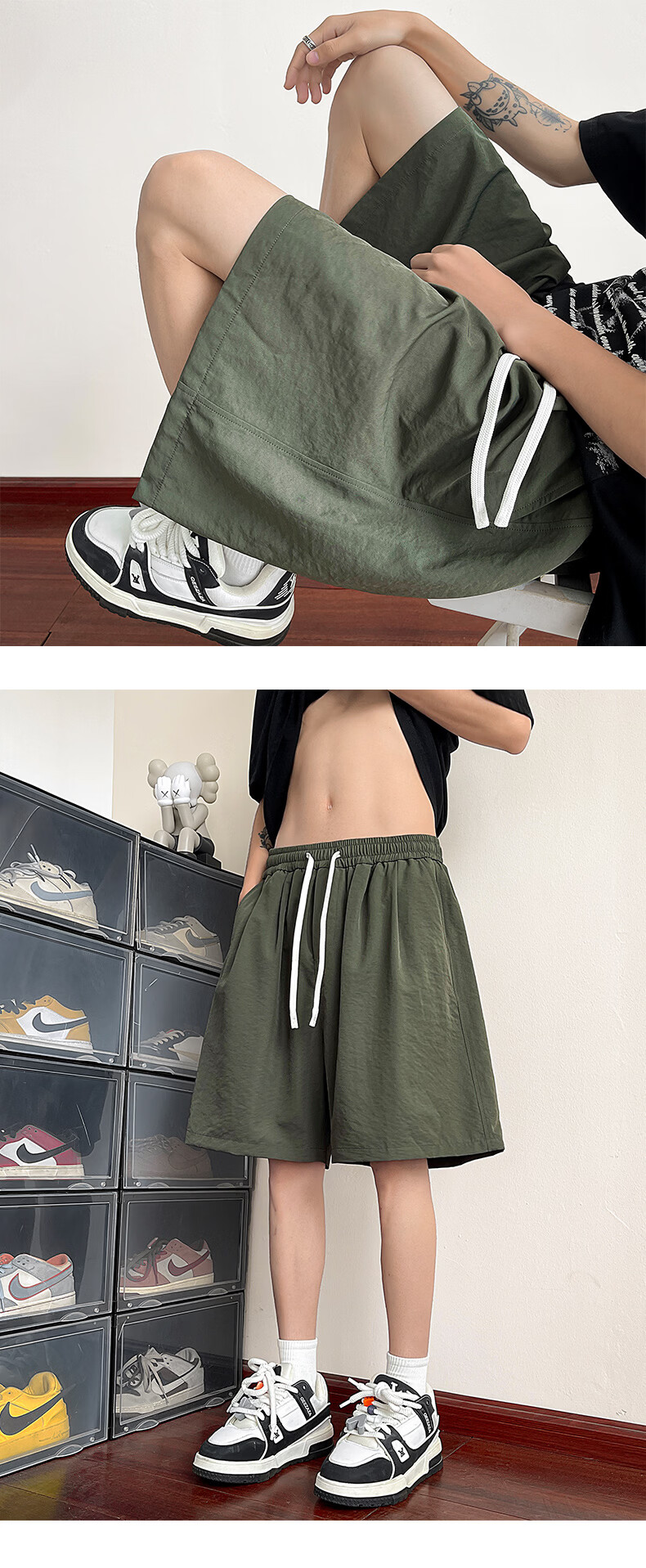 MON-LIST Men's Summer Simple Loose Vintage Quick-Dry Sports Straight Casual Shorts MLDK09 White 3XL 16