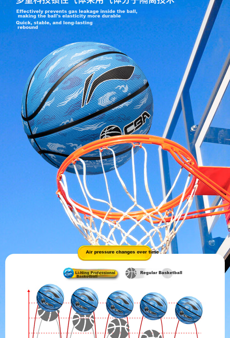 LI-NING Basketball Kids 6-12 Years Indoor Outdoor Blue White Youth Size 5 Basketball 099-1 7