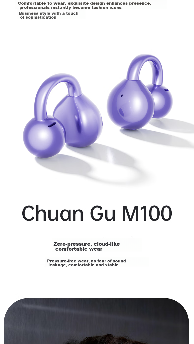 Chuangu 2026 Latest 2.5D Smart Screen Bluetooth Bone Conduction Earphones Top 10 Concept Open-Ear Wireless Ear Clips Large Battery Long Battery Life for Running 7