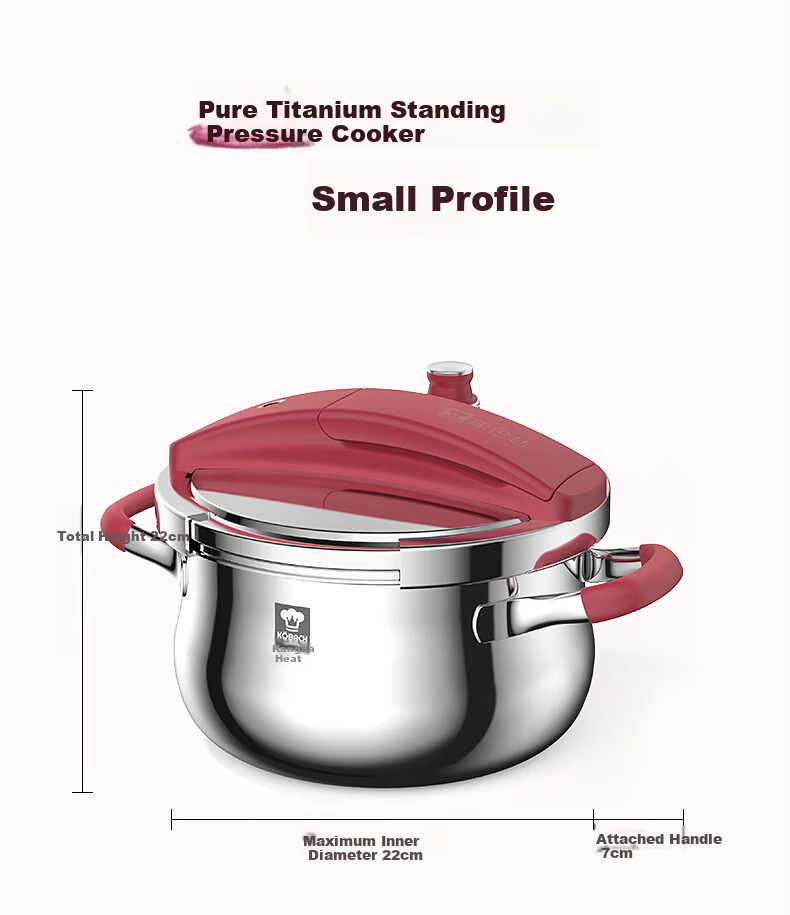 KOBACH Pure Titanium Pressure Cooker 5.8L Small Fast Cooking Explosion-Proof Stove Universal 22cm (Red) 7