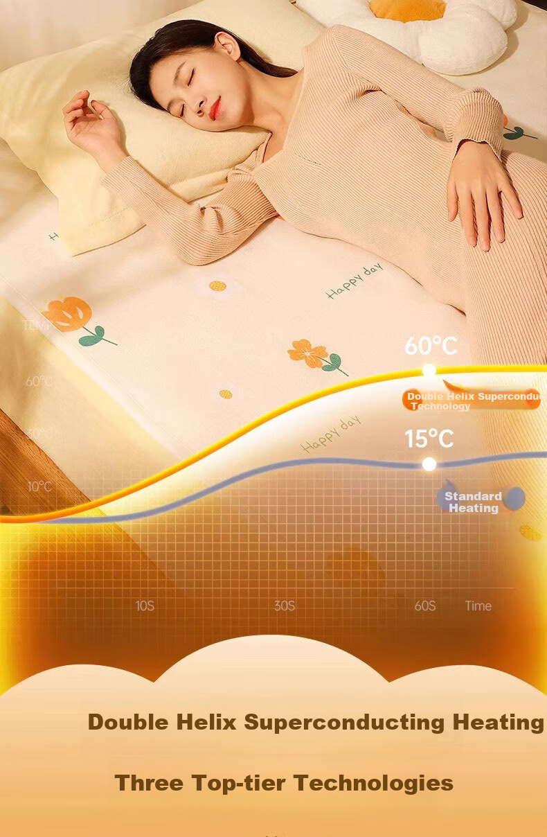 Zhunhang High-Temperature Power-Off Safety Electric Blanket 1.5x1.8m Dual Temperature Dual Control Zoned Electric Quilt for Two People 7