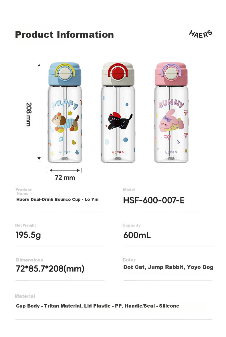 HAERS Plastic Straw Cup High-Value Summer Water Bottle for Girls Kindergarten Boys Student Cup 5