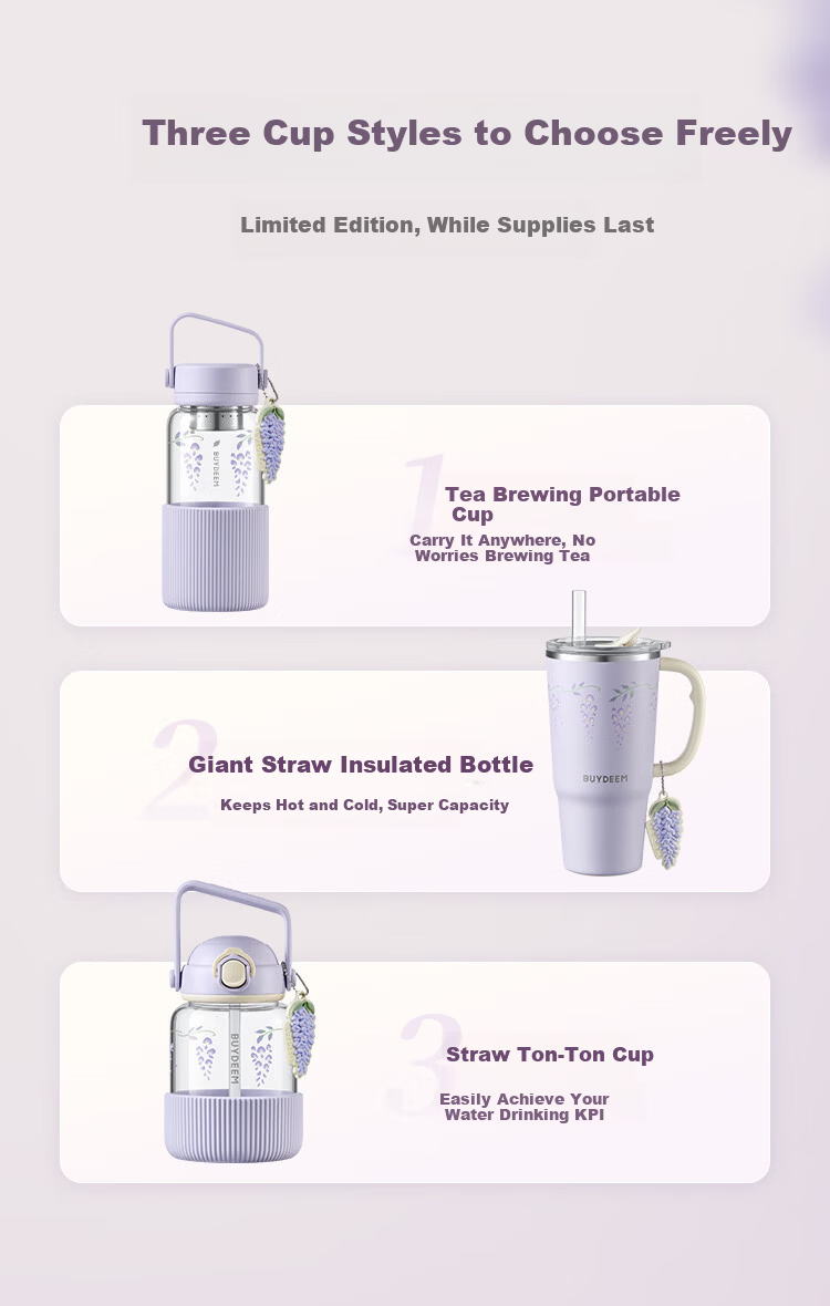 Buydeem Large Capacity Insulated Food Grade 316 Stainless Steel Water Bottle for Women and Men, Wisteria Series, Holiday Gift 5
