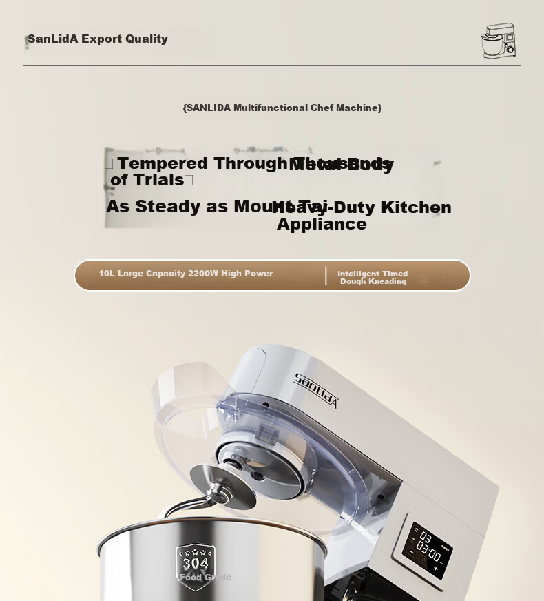 SANLIDA Sanlida 10L Metal Stand Mixer Large Capacity Commercial and Home Use Multifunction Dough Kneading Mixing Fermentation Egg Beater Cream Whisk Expandable 4
