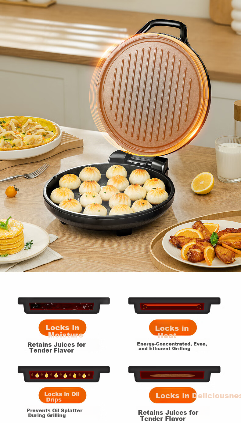 Joyoung Electric Griddle Sandwich Maker Breakfast Machine, 36mm Deep Baking Tray, Zero Fluorine Titanium Ceramic Ultra-Wear Resistant Low-Oil, Detachable Lower Plate, Vortex Heating High-Power Pancake Cooker GK732 9