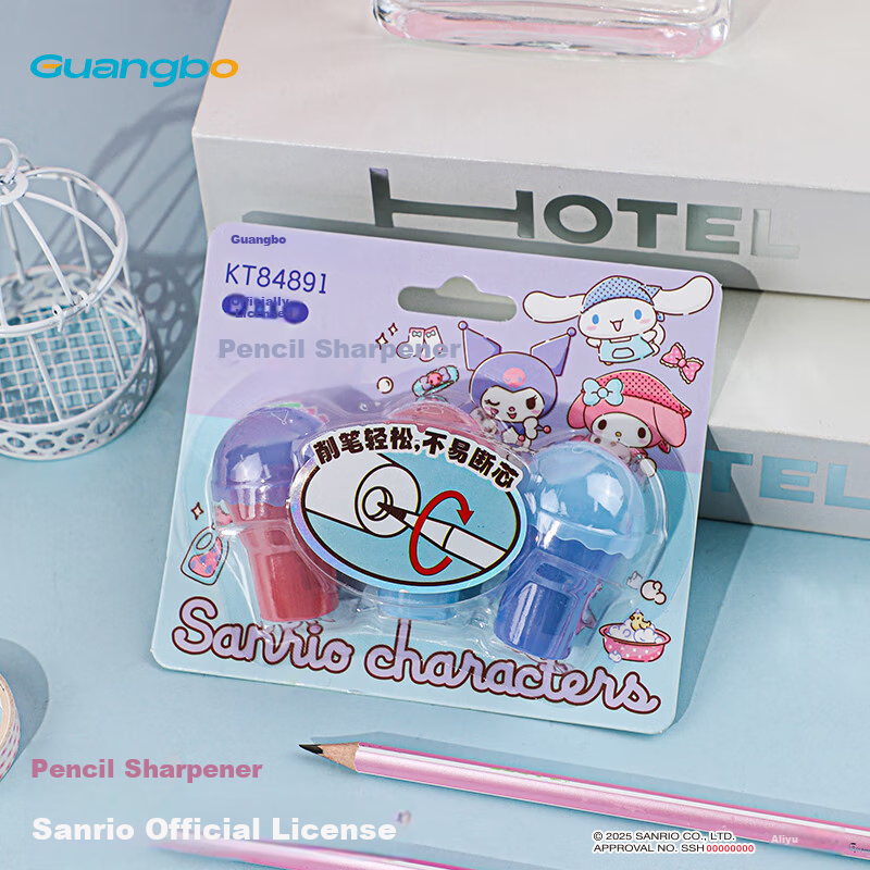 Guangbo & Sanrio Pencil Sharpener Manual Mini Sharpener for Elementary School Girls Small Pencil Cutter Kindergarten 3-Pack KT84891