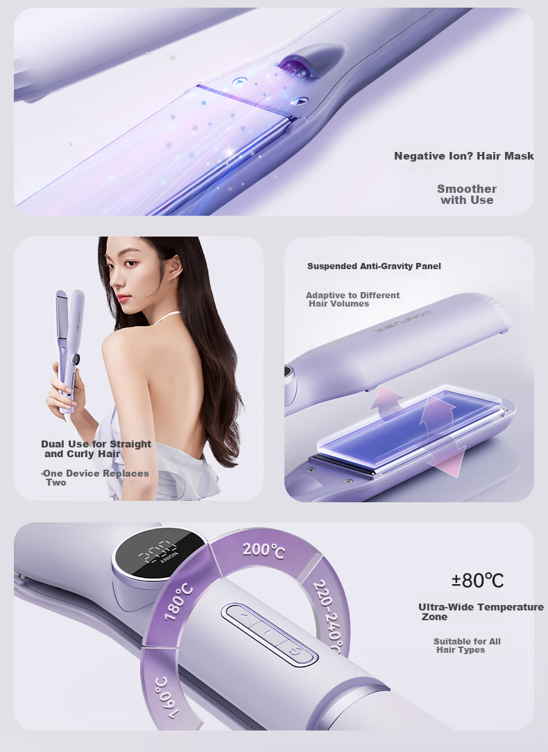 Kangfu Hair Straightener and Curling Iron Negative Ion Hair Care Dual-Use Men's Hair Straightener Heat Protection Bangs Clip Student Dormitory Birthday Gift L1 Beige 5
