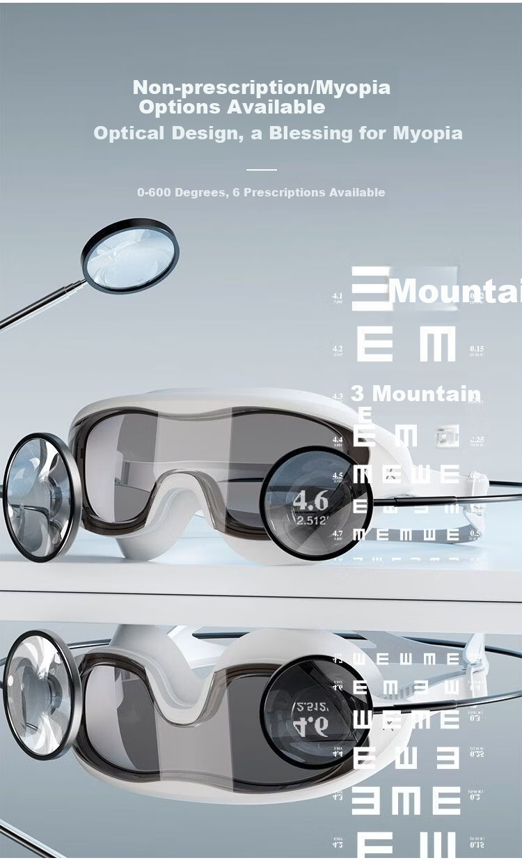 Keep Large Frame Men's Prescription Swimming Goggles HD Waterproof Anti-Fog All Black 300 7