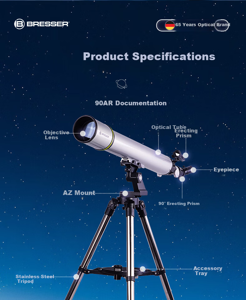 Bresser Professional High-Power HD Astronomy Telescope for Kids Boys Girls Beginner Stargazing Gift 12