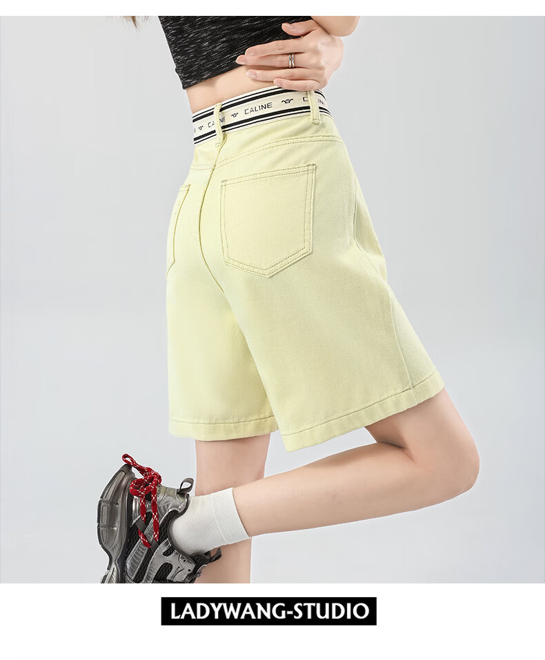 Jeanswest Women's Summer Dopamine Thin High-Waist Loose Slim Straight Wide-Leg Black Denim Shorts XL 14