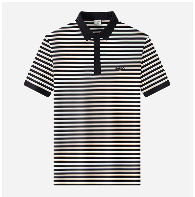 Edenbo Men's Short Sleeve Striped High Elastic Comfortable Polo Shirt Military Green 170/88A (L) 8