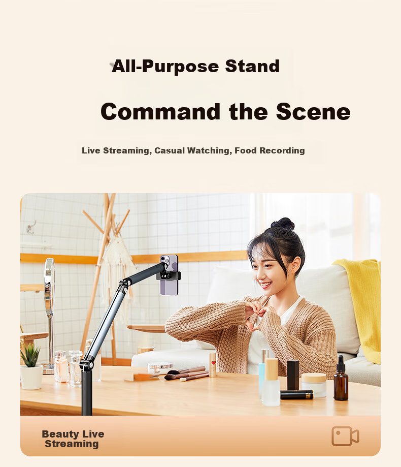 Jimantu Mobile Phone Stand Floor Live Streaming Stand Lazy Holder Multifunctional 360° Adjustable Height Adjustable Tilt Rotating Photo Video Support Bracket 12