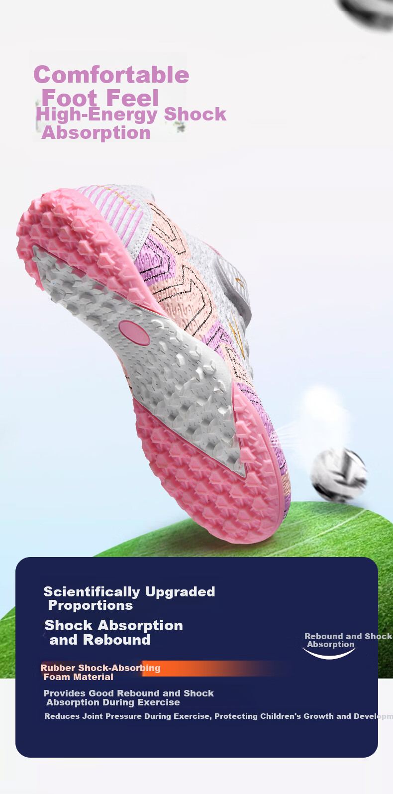 DEERWAY TF Studded Kids Soccer Shoes Boys Girls 6-12 Years Breathable Cushioning Training Match Shoes White Pink Size 30 7