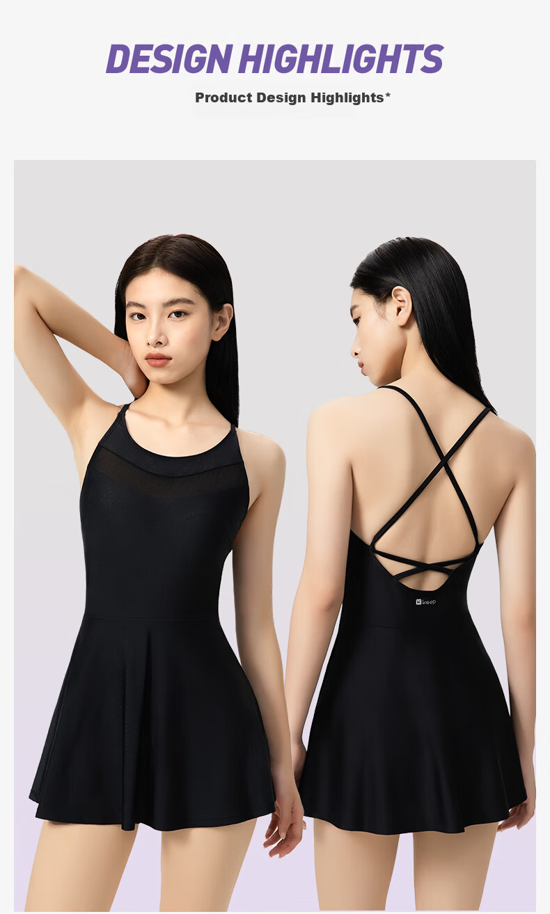 Keep Little Black Dress Swimsuit for Women, Slim-Fit And Slimming, 26 Styles One-Piece Dress-Style Vacation Swimwear, Beach Swimwear, Black, 2XL 2