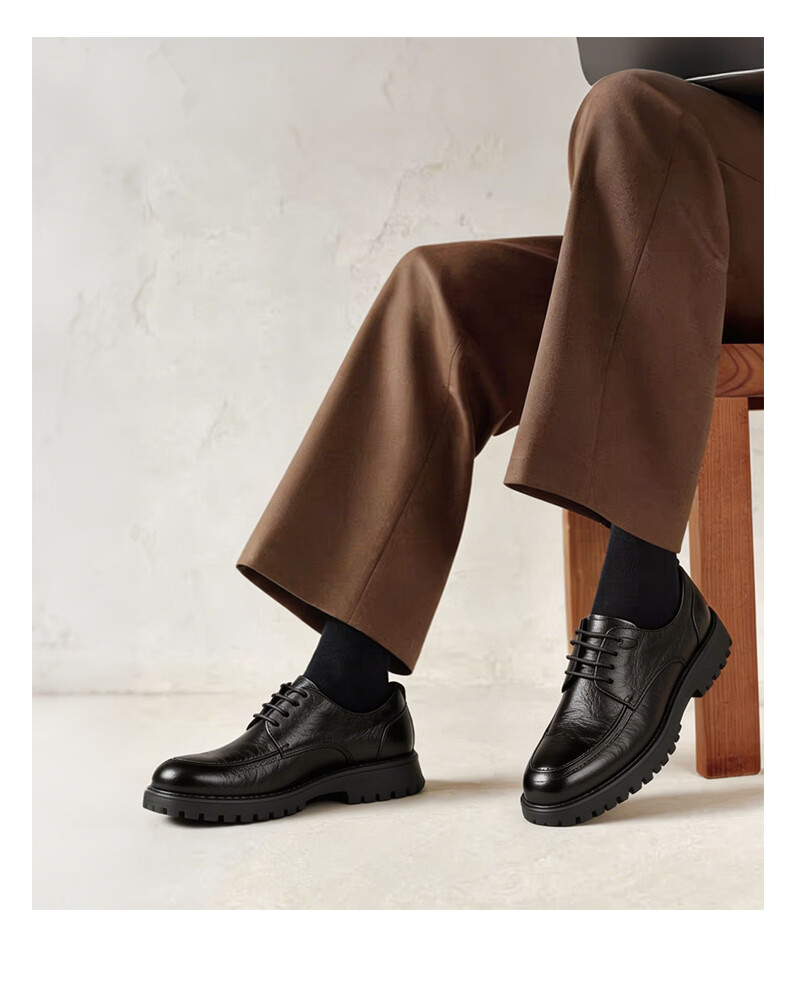 JD Jingzao First Layer Cowhide Men's Gift Spring Summer Business Casual Formal Hand-Grain Wrinkled Casual Leather Shoes 26 New Model Size 39 10