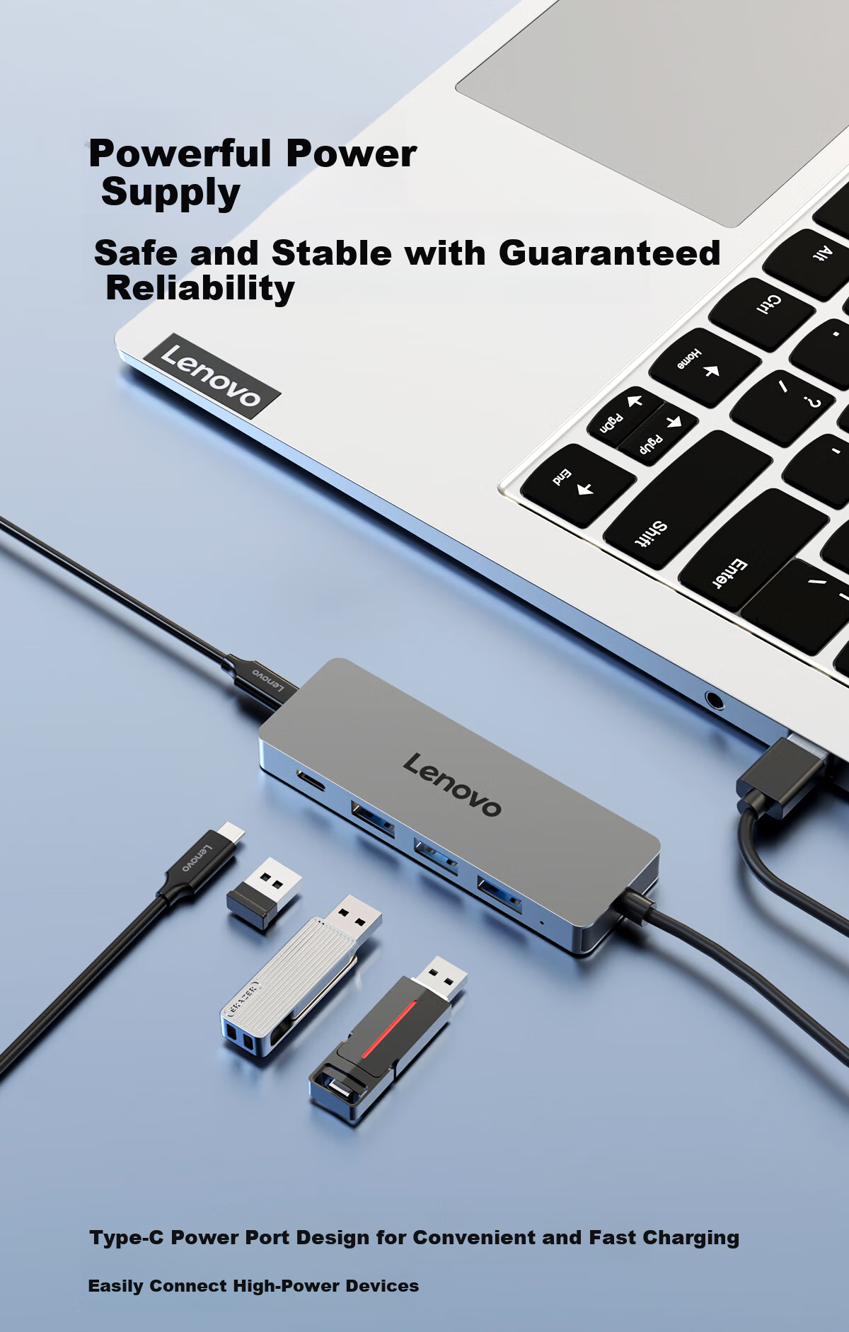 Lenovo USB 3.0 Metal 4-in-1 High-Speed Hub Docking Station Multi-Port Adapter Extension Cable for Laptop 7