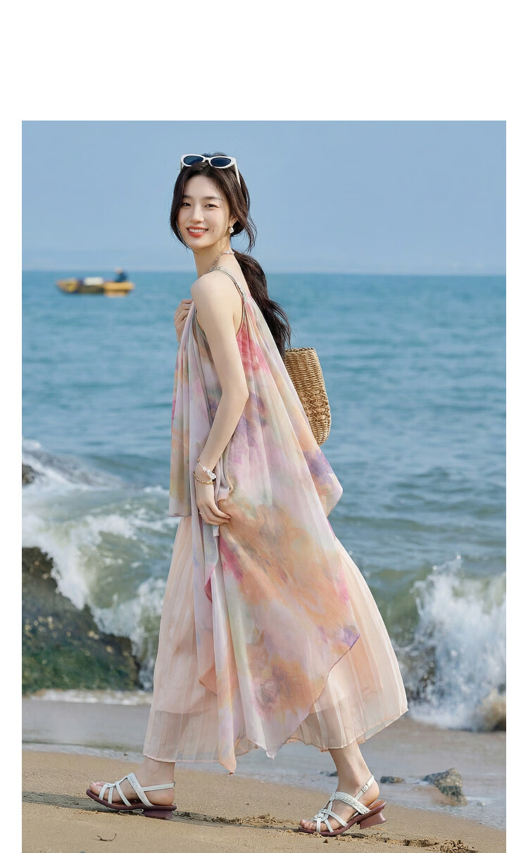 Demana French Romantic Summer Vacation Irregular Hem Chiffon Pleated Slim Fit Slip Dress for Petite Women 11