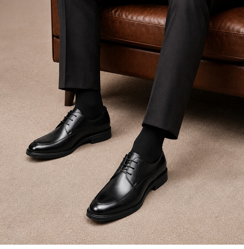 JD Jingzao 2026 New Men's Leather Shoes Business Casual Spring Summer Utips Formal Shoes Black Size 44 2