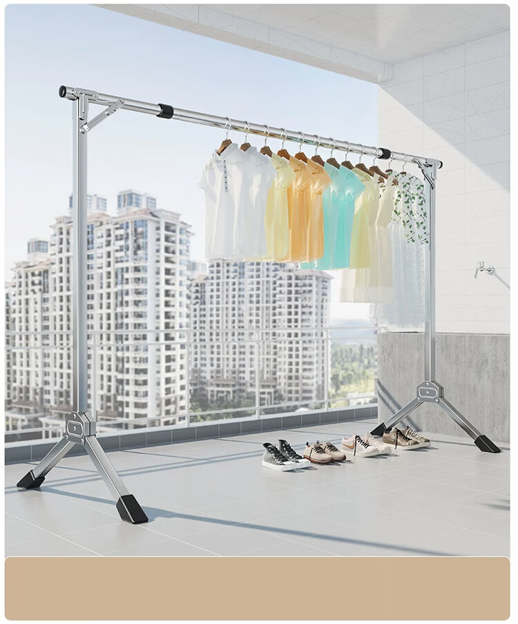 Huakai Star Floor-Standing Balcony Clothes Drying Rack Foldable Extendable YJ181 1.6m Adjustable Clothes Hanger No Installation Needed 14