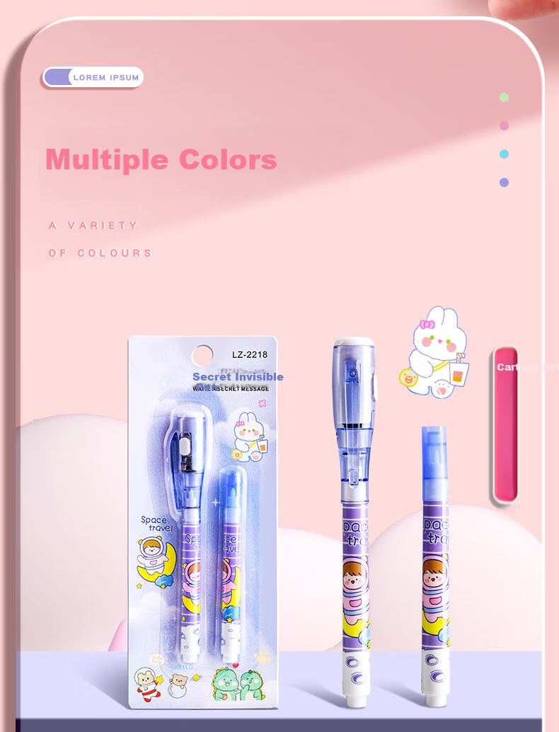 Jiamo Invisible Light Pen Gel Pen Disappearing Invisible Highlighter Magic Light Pen Ink Pen Luminous Creative Cartoon Double-Ended UV Ballpoint Secret Writing Glow Pen 1