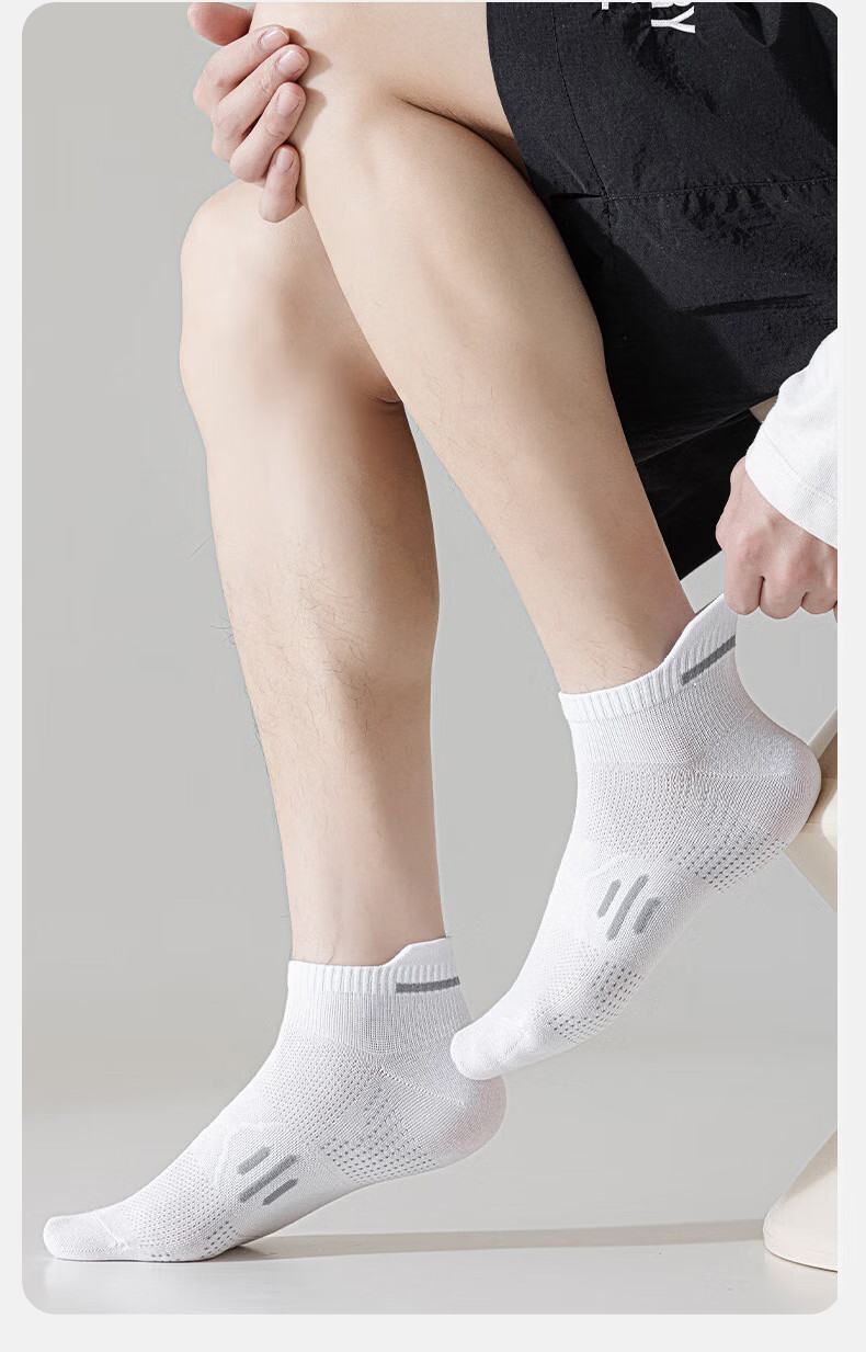 Cotton Xiaonian Men's Short Socks Spring Summer 100% Pure Cotton 10A Antibacterial Odor-Resistant Mesh Breathable Ankle Socks with Heel Tab 6 Pairs 21