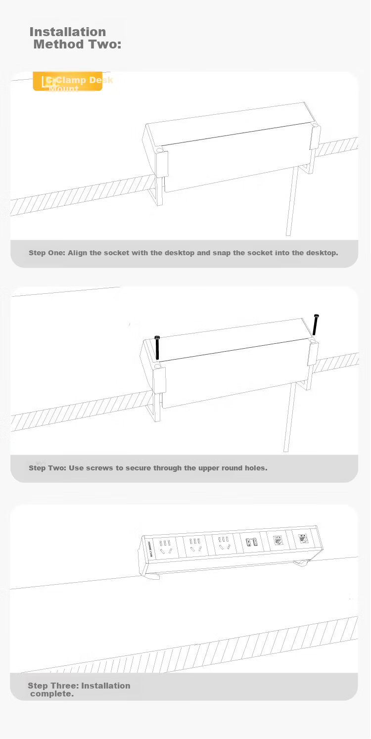 Comfort Desktop Clamp Power Strip Multi-Functional No-Drill Clamp Socket Extension Cord for Home Dorm Office Desk 7