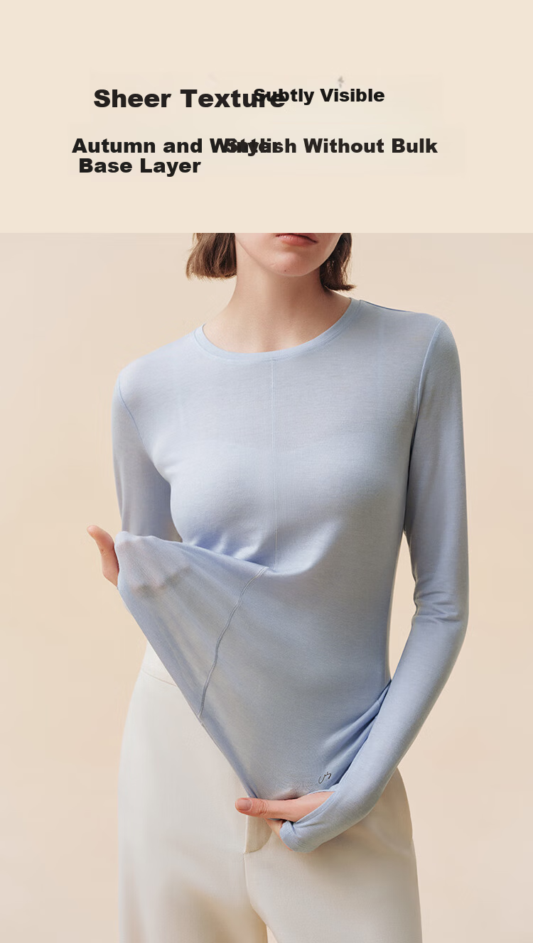 Ubras Liu Wen's Style Tencel Wool Blend Base Layer Women's Thermal Underwear Inner Wear Autumn Top, Plain White, Size L 4