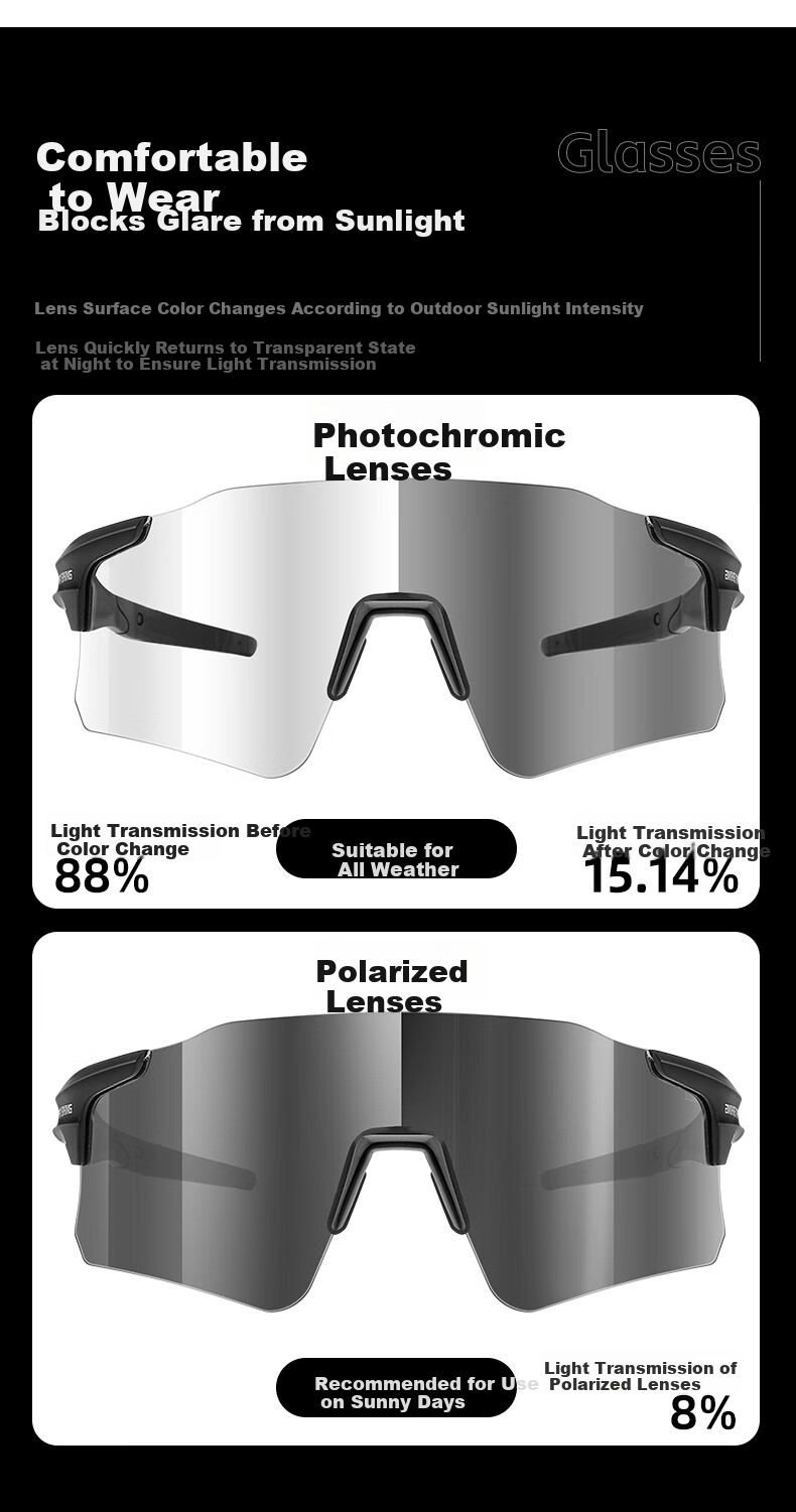 XQZ Cyclist Windproof Anti-Fog Photochromic Riding Glasses for Men and Women Outdoor Cycling Gear 3