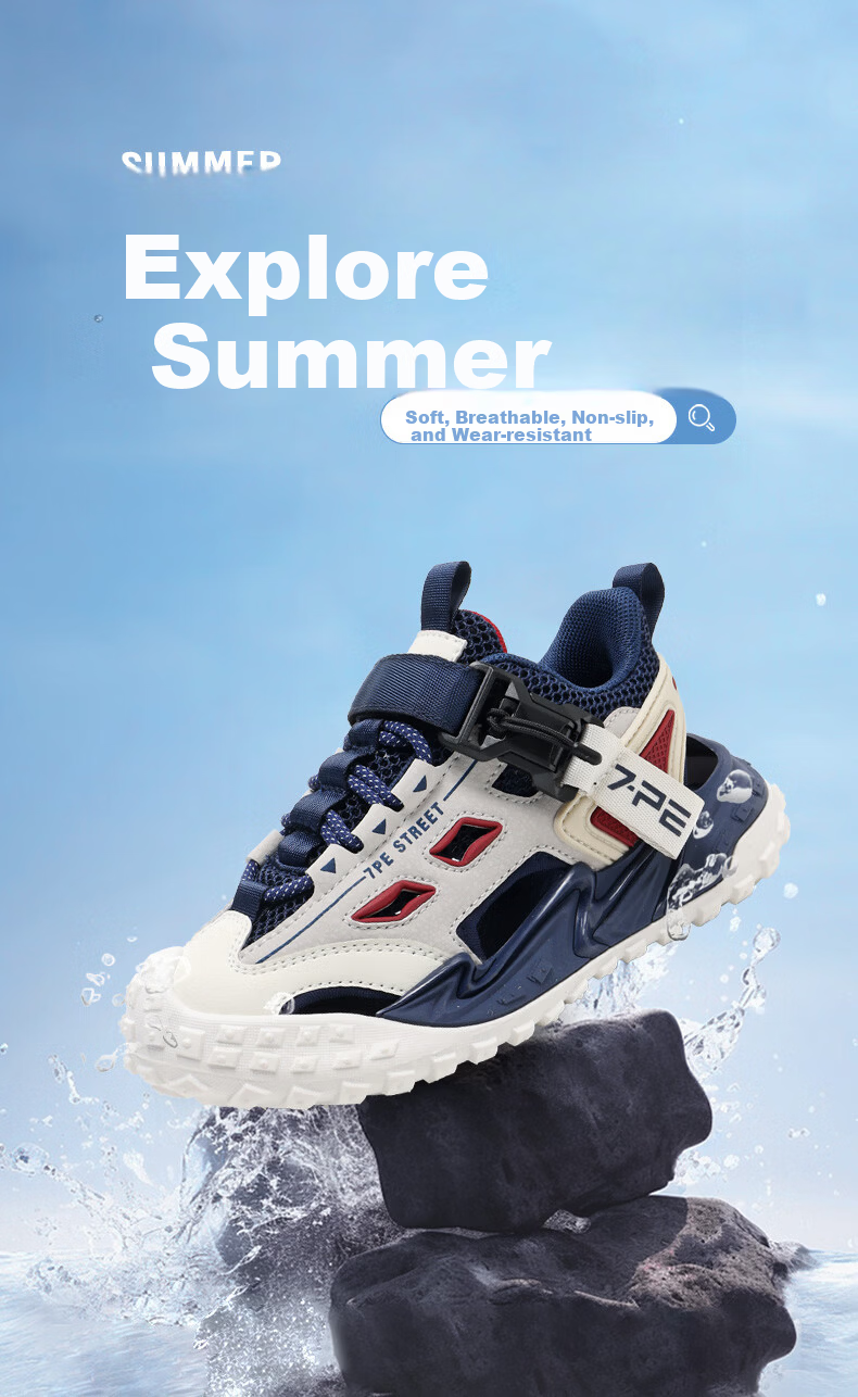 7-PE Boys' Sandals 2026 Summer New Outdoor Breathable Closed-Toe Soft Sole Kids' Sports Creek Shoes for Big Boys 2