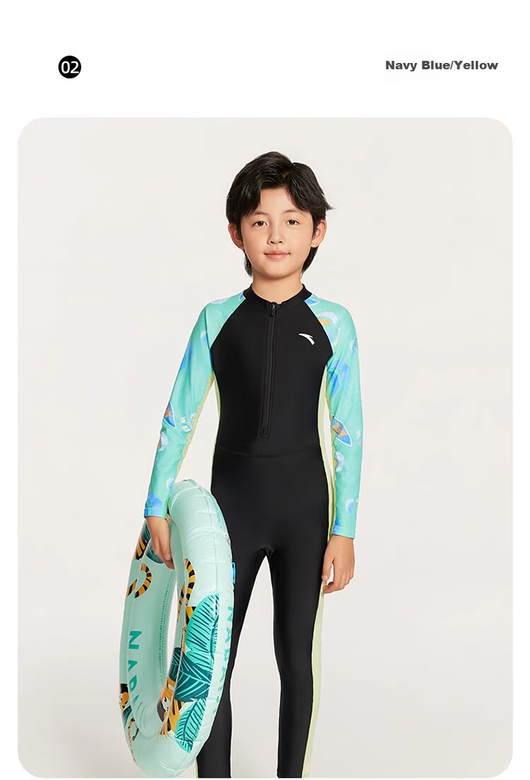 ANTA Kids Boys 2025 New Long Sleeve One-Piece Swimsuit Youth Children's Beach Sun Protection Quick-Dry Swimwear 6
