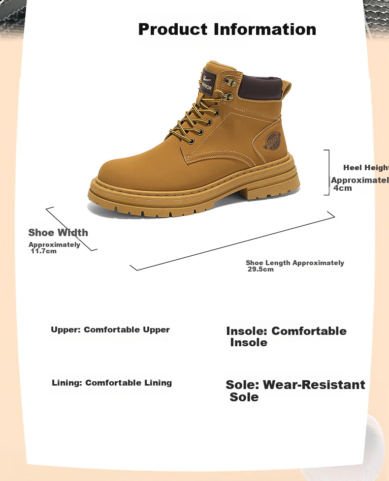 Warrior Workwear Men's Boots Casual Martin Boots 1766-1 Tan Size 44 3