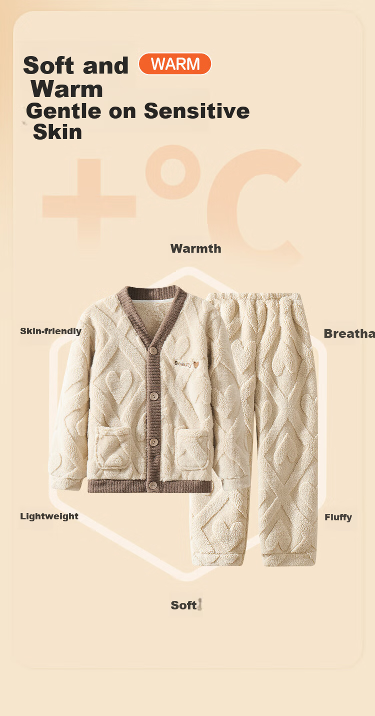 LangSha Fleece-Lined Thickened Flannel Children's Pajama Set Autumn Winter Boys Sleepwear Warm Clothes 5
