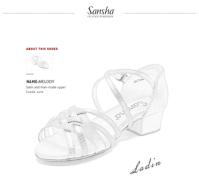 Sansha Children's Professional Latin Dance Shoes for Girls, Soft Sole Low Heel Dance Shoes for Beginners, White, Size 30 3