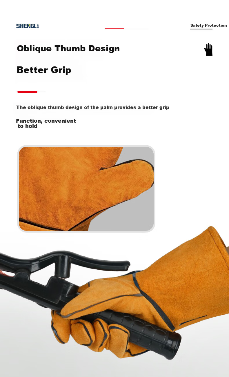 SHENGLI HS624Y Welding Gloves, Cowhide Canvas Patchwork, Wear-Resistant, Anti-Scalding, Industrial Heat-Insulating, Protective Welding Gloves, 26cm, 1 Pair 3