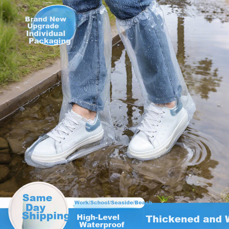BWNK Disposable Waterproof Non-Slip Thickened Durable Outdoor Portable Transparent Long Rain Shoe Covers 10 Pairs