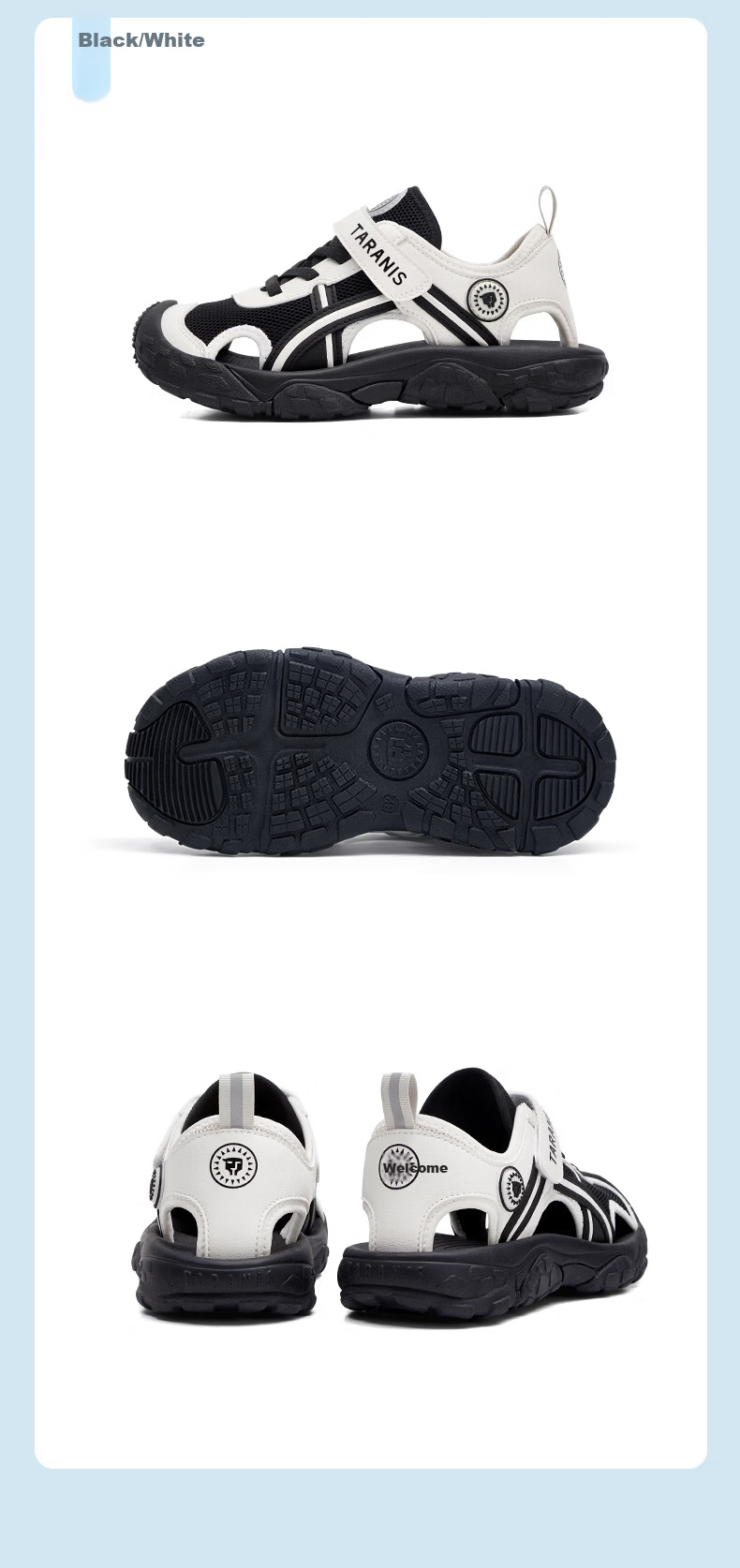 TARANIS Sports Sandals Summer New Breathable Kids Boys and Girls Non-slip Quick-dry Beach Shoes Closed-toe Water Shoes Black/White Size 31 7