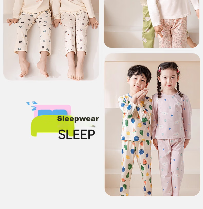 Mianqixiong Children's Autumn Winter Cotton Antibacterial Pajama Set Girls Homewear Baby Thermal Underwear Boys Air Conditioning Suit - 100 4
