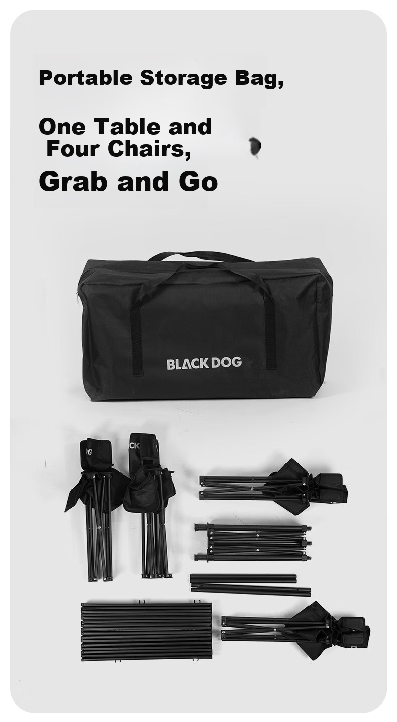 Black Dog Folding Table and Chair Set Outdoor Folding Table Folding Chair Egg Roll Table Picnic Camping One Table Four Chairs 4