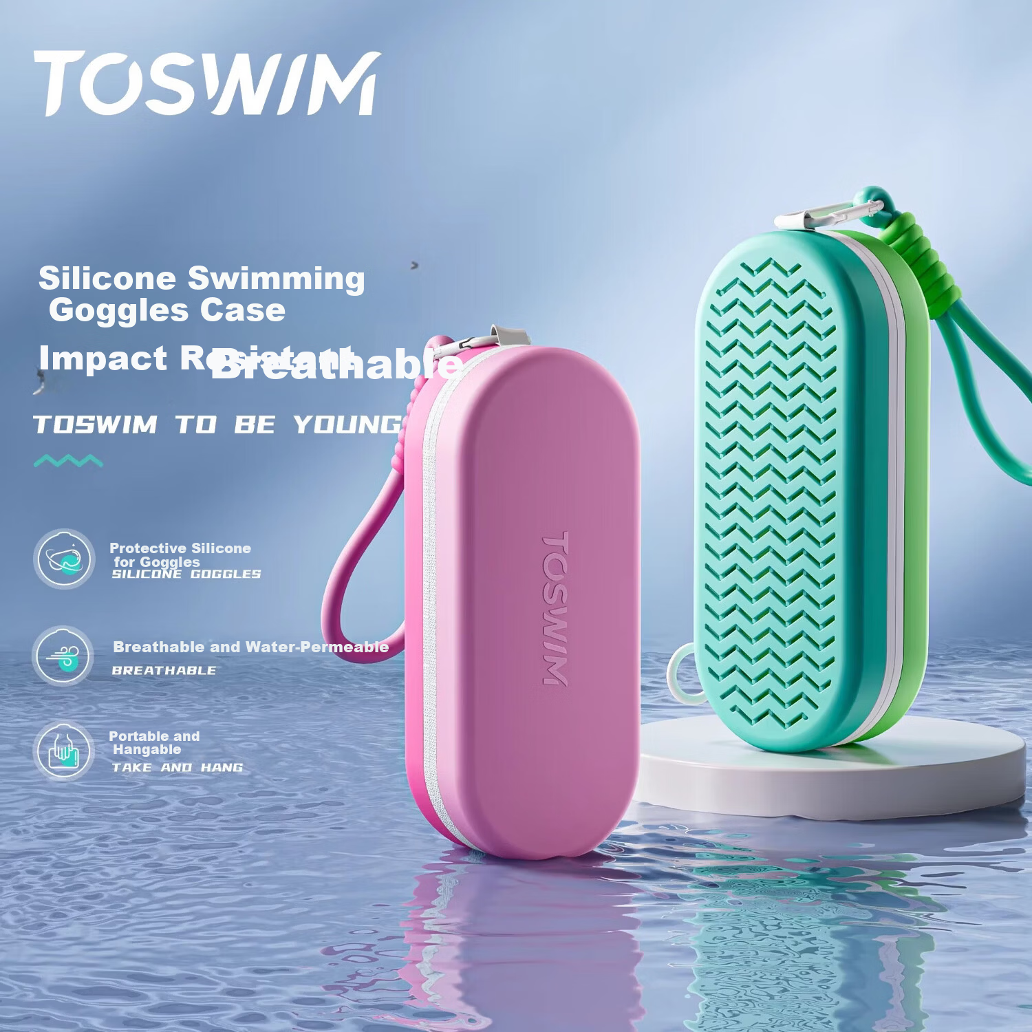 TOSWIM Swimming Storage Case Goggles Case Silicone Shockproof Breathable Professional Training Essential Eyewear Case Peach Pink Wave Pattern