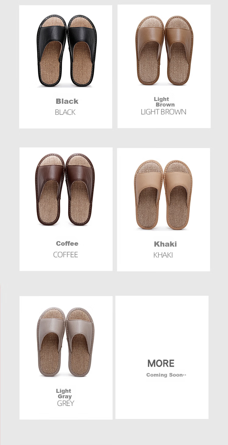 Genmai Plus Size Linen Slippers Men 4849 Indoor Home Floor Non-Slip Four Seasons Leather Slippers Coffee Color Size 40-41 4