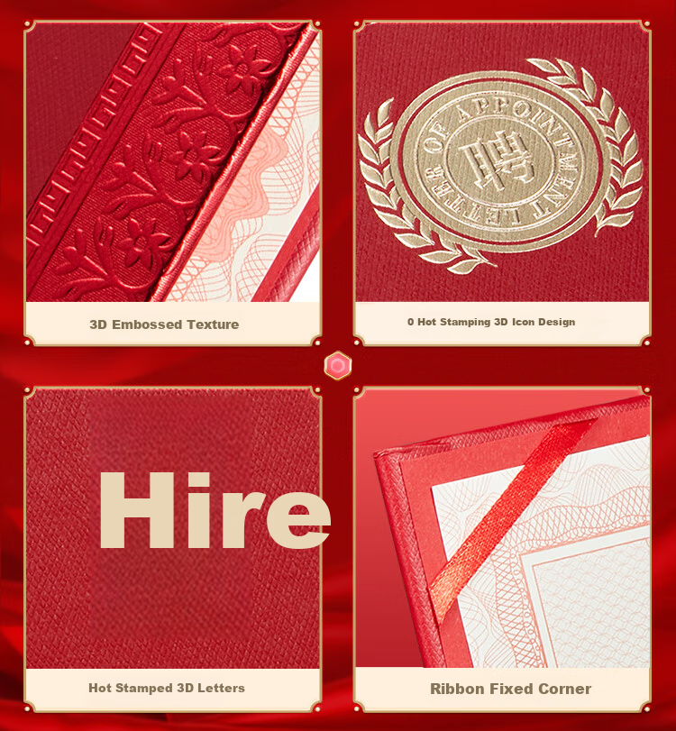 Kingdee A4 Single Appointment Letter Inner Page Horizontal Red Leather Gold Stamped Appointment Book Cover Customizable Honor Certificate Office Supplies 6