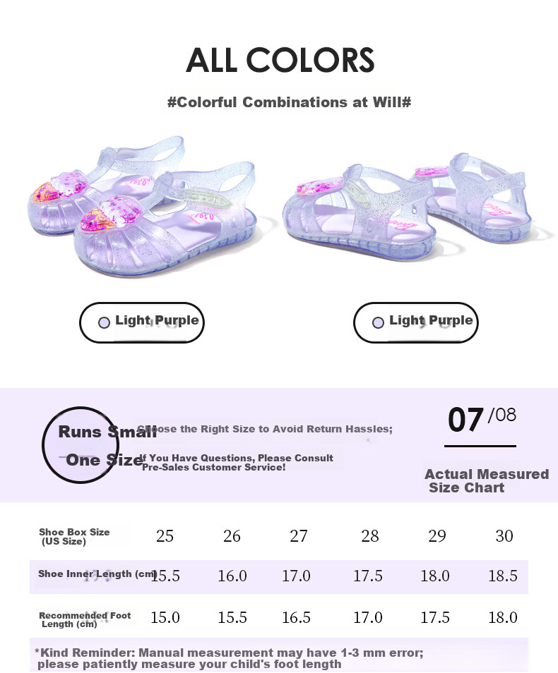 Barbie Kids Girls Summer Closed-Toe Sandals Fashion Jelly Shoes Outdoor Soft Sole DA7230 Light Purple Size 25 7