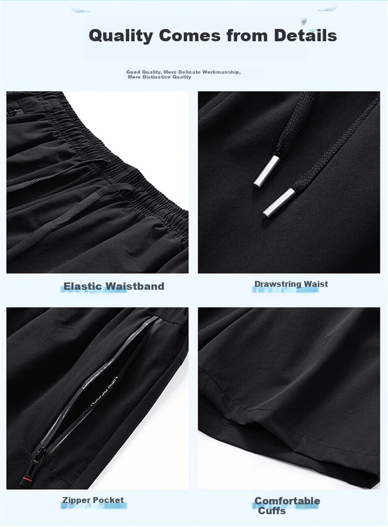 JEEP SPIRIT Men's Summer Ice Silk Cool Loose Fit Five-Point Shorts Lightweight Casual Sports Pants Black 5XL 6