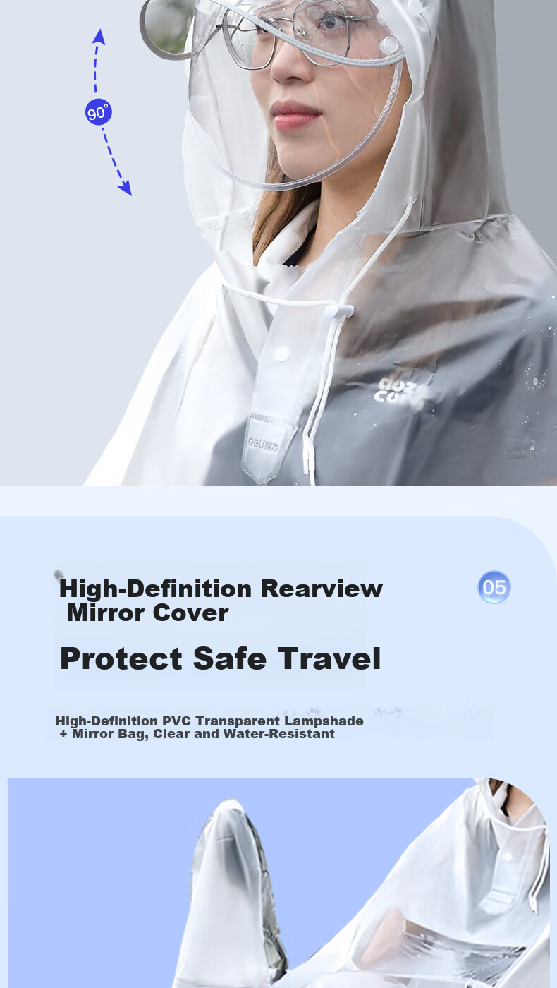 Deli Thickened Large Raincoat Rain Poncho with Foot Cover for Adult Electric Motorcycle Riding Outdoor Heavy Rain Protection 6