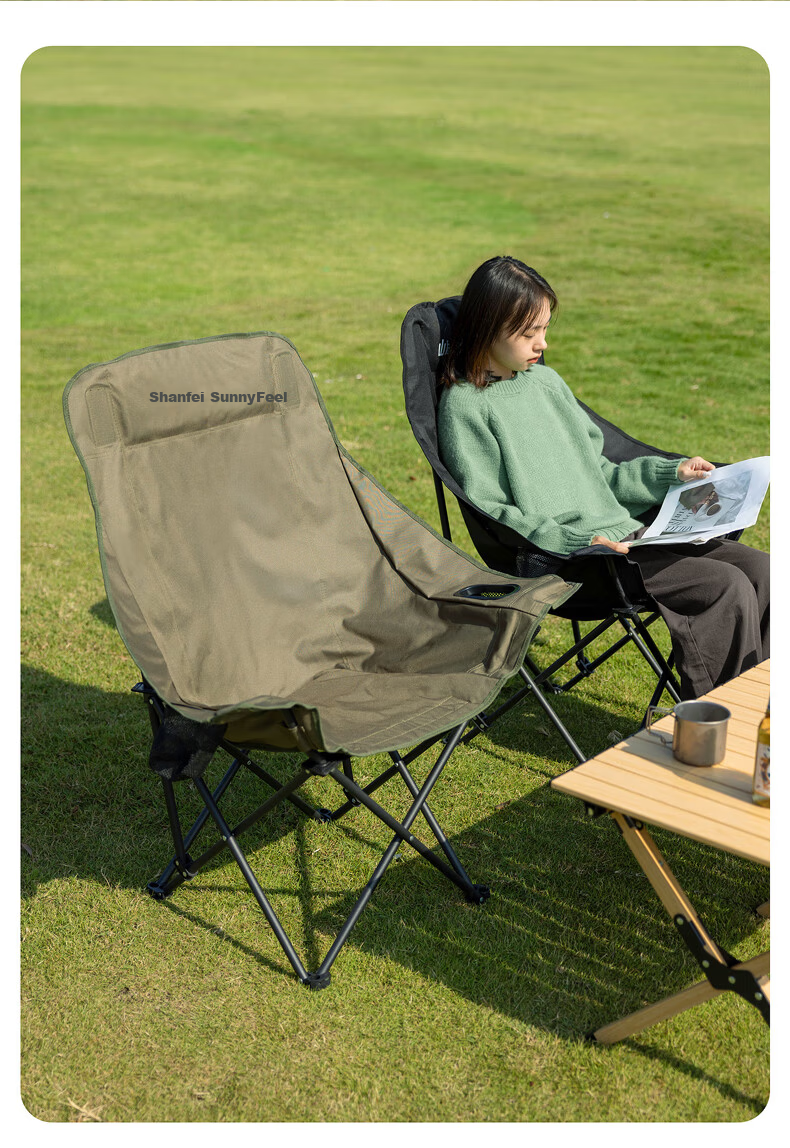 Shanfei Nest Moon Chair Outdoor Folding Chair with Widened Armrests Portable Recliner Picnic Stool Nap Fishing Chair Khaki 15