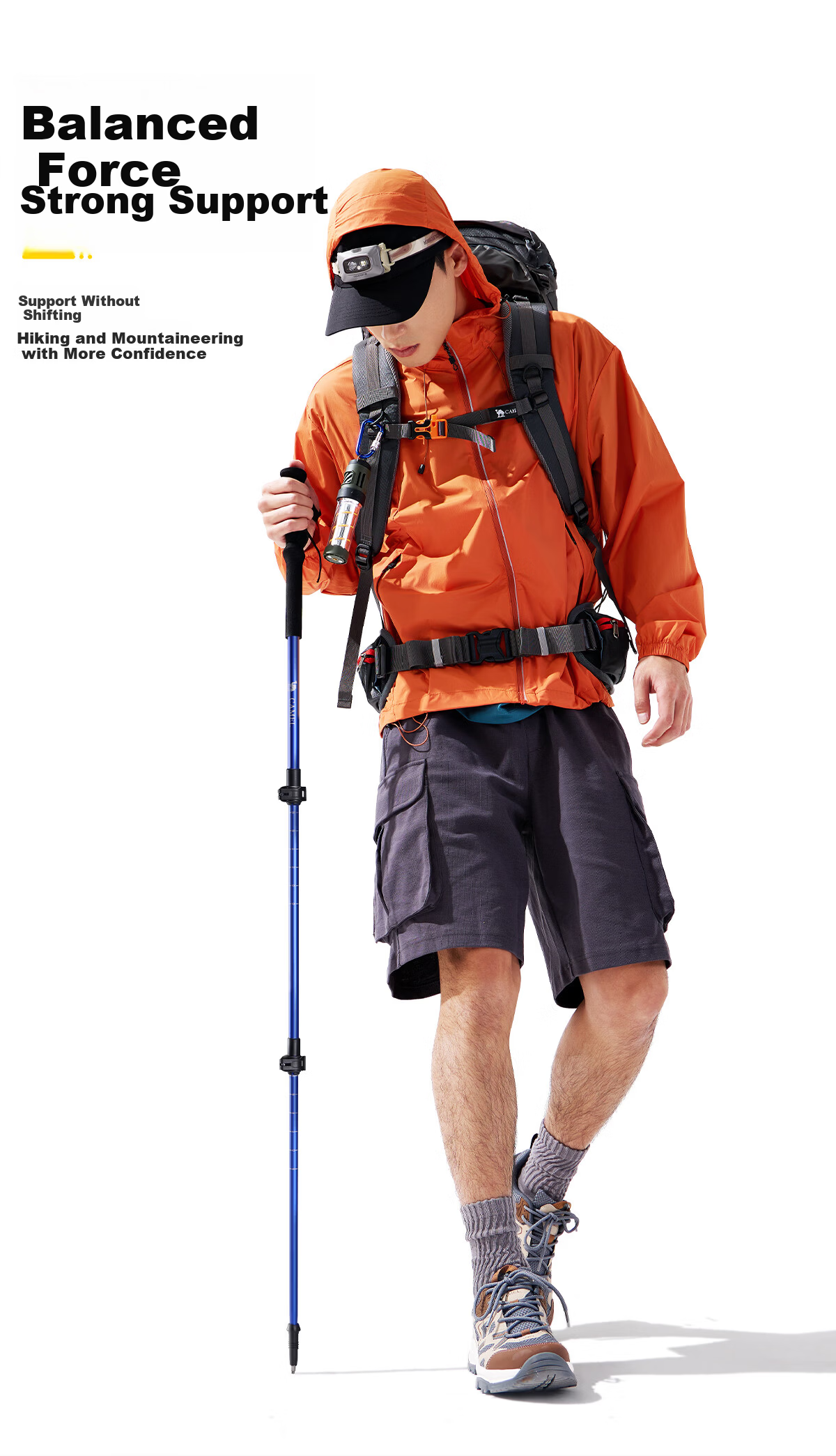CAMEL Professional Outdoor Mountaineering Hiking 7-Series Aluminum Alloy Telescopic Trekking Pole Walking Stick 136BH04017 Black 7